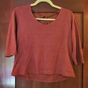 Small Earthen Red Bohemian Folk Long Sleeve Ballerina Top Jersey Hemp Cotton